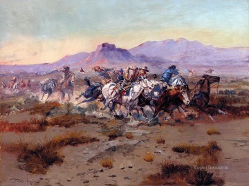 Indios americanos Painting - El ataque 1900 Charles Marion Russell Indios americanos